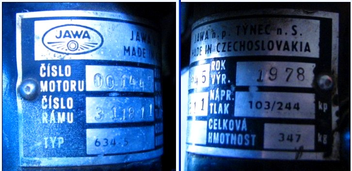 Výrobní štítek Jawa 350/634-5